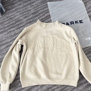 PARKE Monochrome Varsity Mockneck Sweatshirt in Oat - S/M